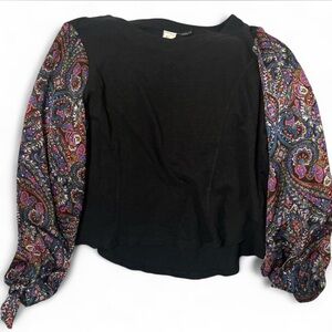 Anthropologie Black Blouse with Paisley Sleeves size Medium